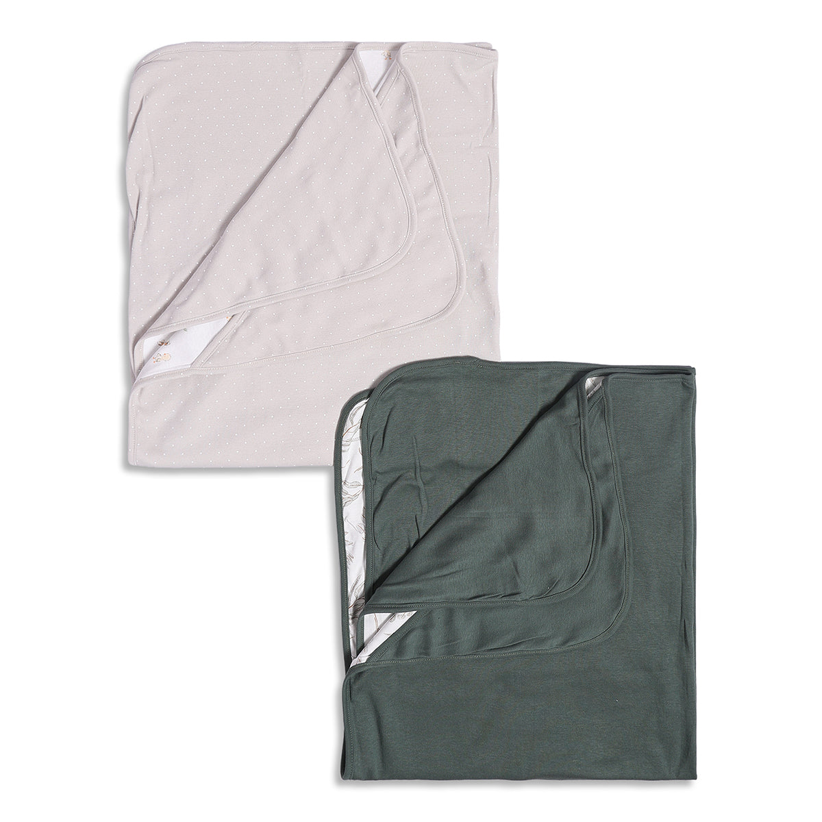 Baby Unisex Beige and Dark Grey Printed Receiving Blanket Pack of 2 Regular Fit Baby Essentials