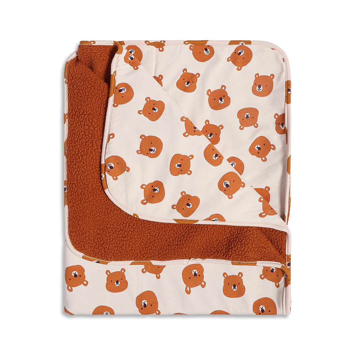 Baby Unisex Beige and Brown Teddy Printed Reversible Receiving Blanket Regular Fit Baby Essentials