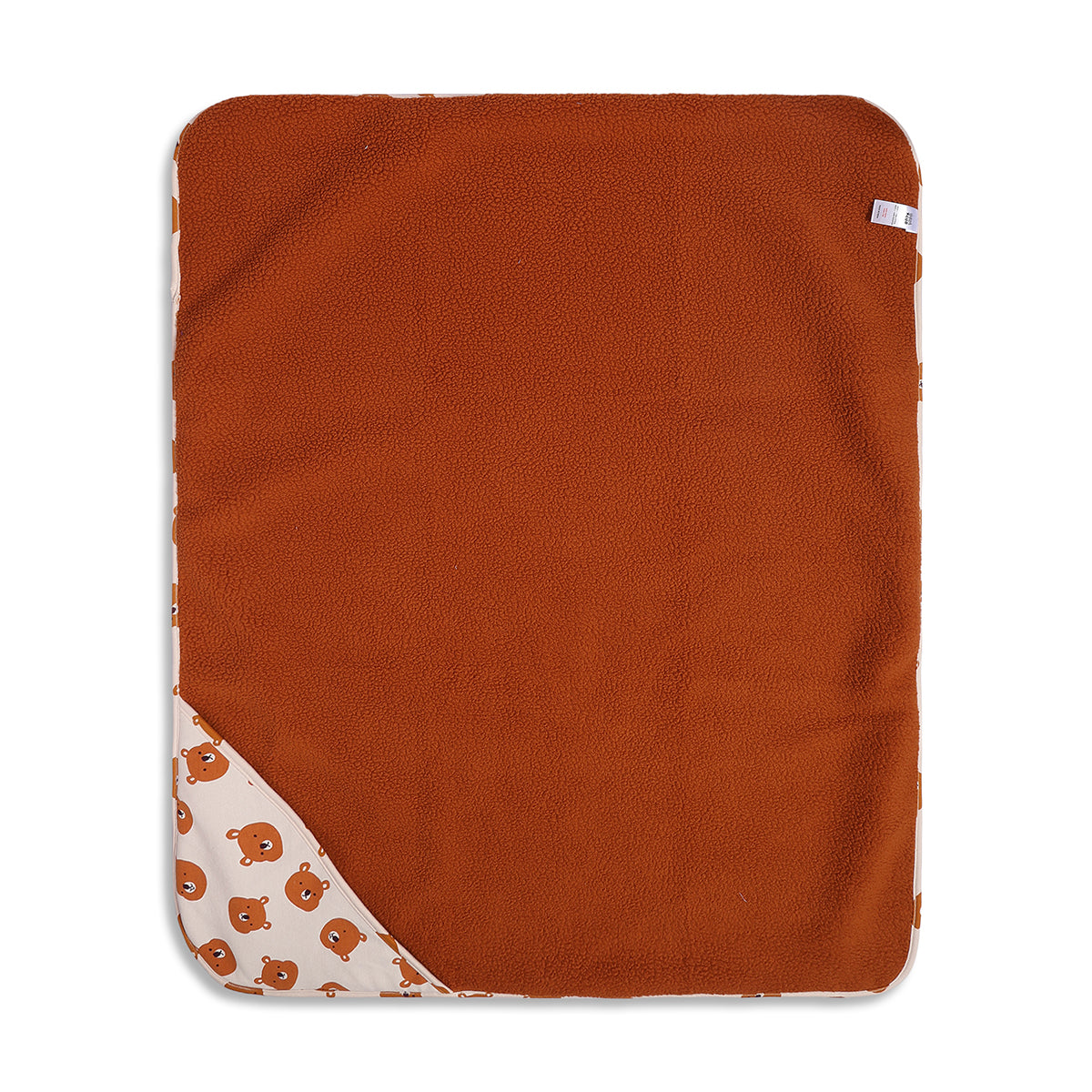 Baby Unisex Beige and Brown Teddy Printed Reversible Receiving Blanket Regular Fit Baby Essentials
