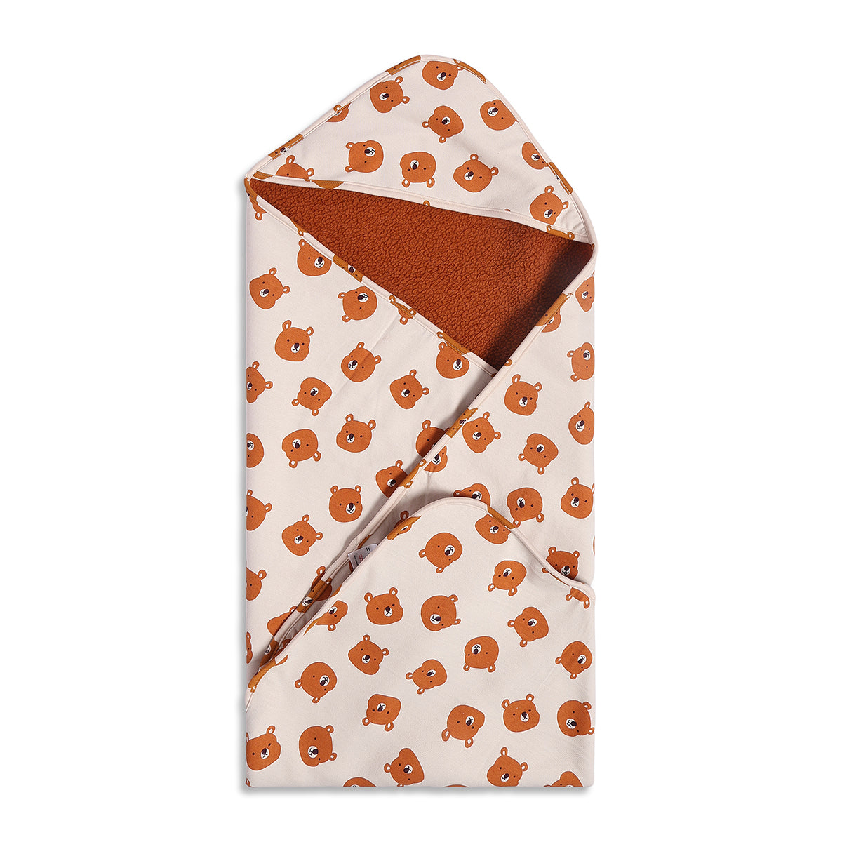 Baby Unisex Beige and Brown Teddy Printed Reversible Receiving Blanket Regular Fit Baby Essentials