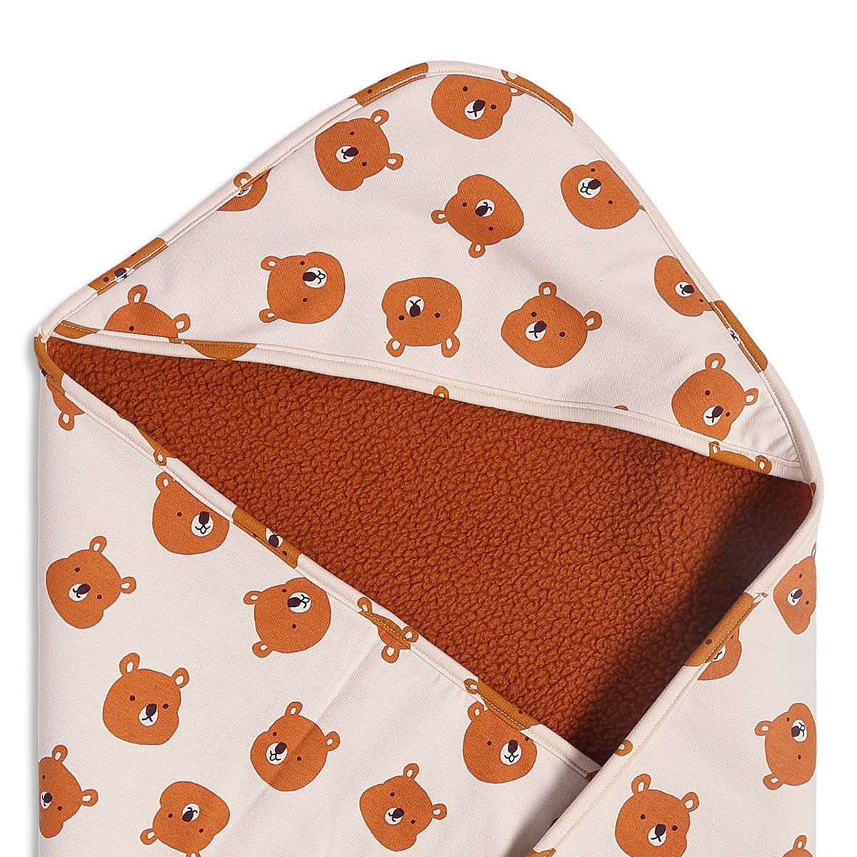 Baby Unisex Beige and Brown Teddy Printed Reversible Receiving Blanket Regular Fit Baby Essentials