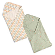 Baby Unisex Striped And Bunny Print Receiving Blanket Pack Of 2, Green And Off White