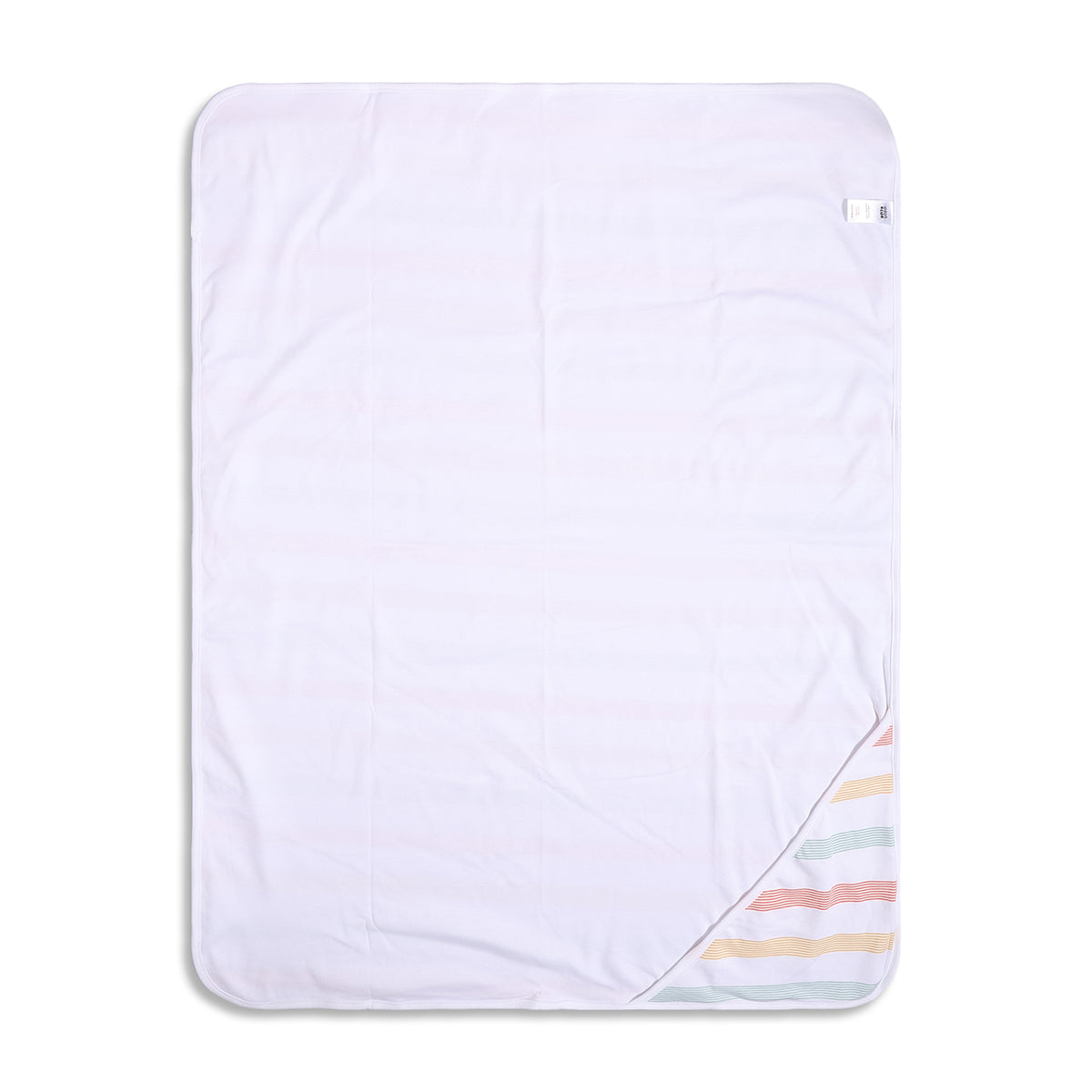 Baby Unisex Hooded Blanket Reversible Checkered And Stripe Print, Peach And White
