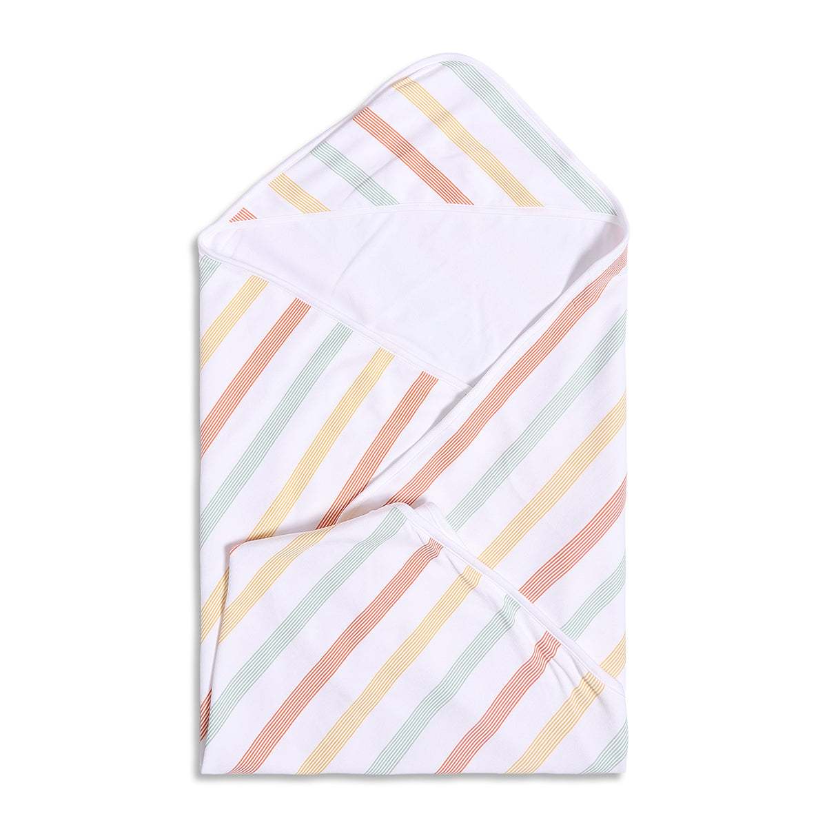 Baby Unisex Hooded Blanket Reversible Checkered And Stripe Print, Peach And White
