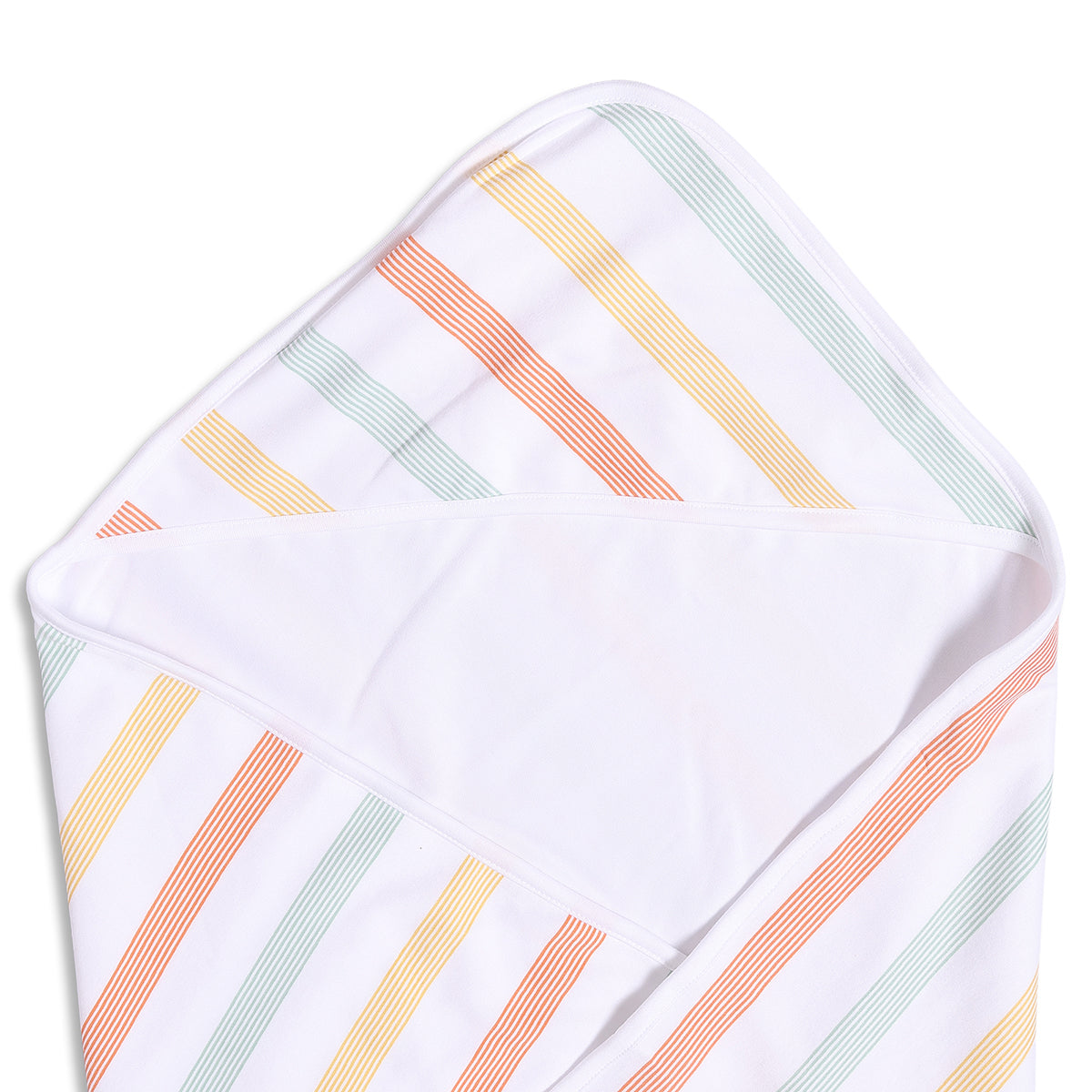 Baby Unisex Hooded Blanket Reversible Checkered And Stripe Print, Peach And White