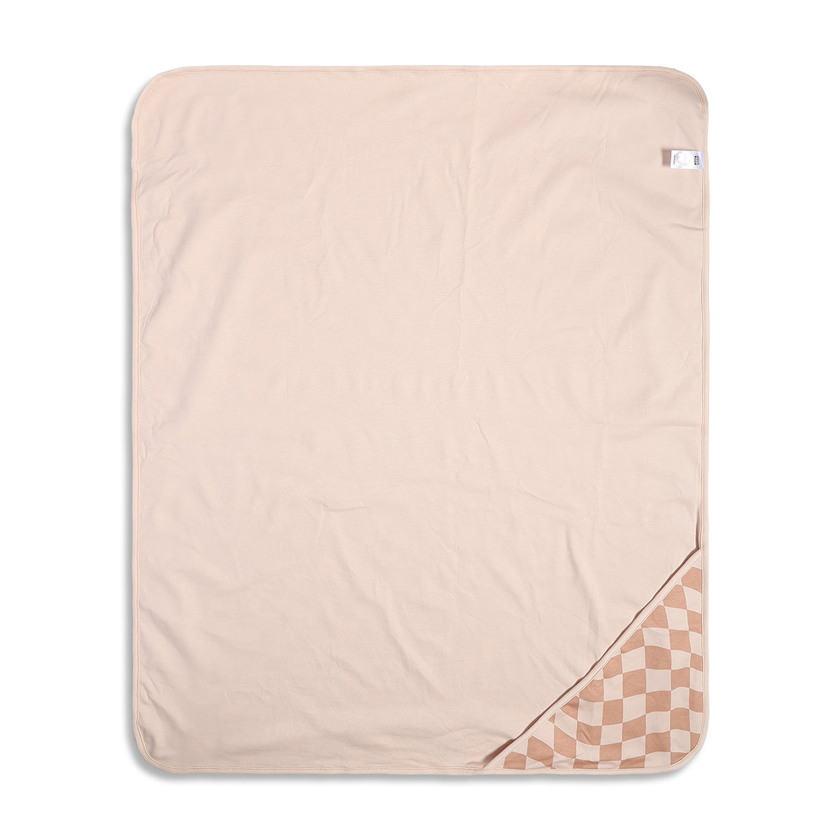 Baby Unisex Hooded Blanket Reversible Checkered And Stripe Print, Peach And White