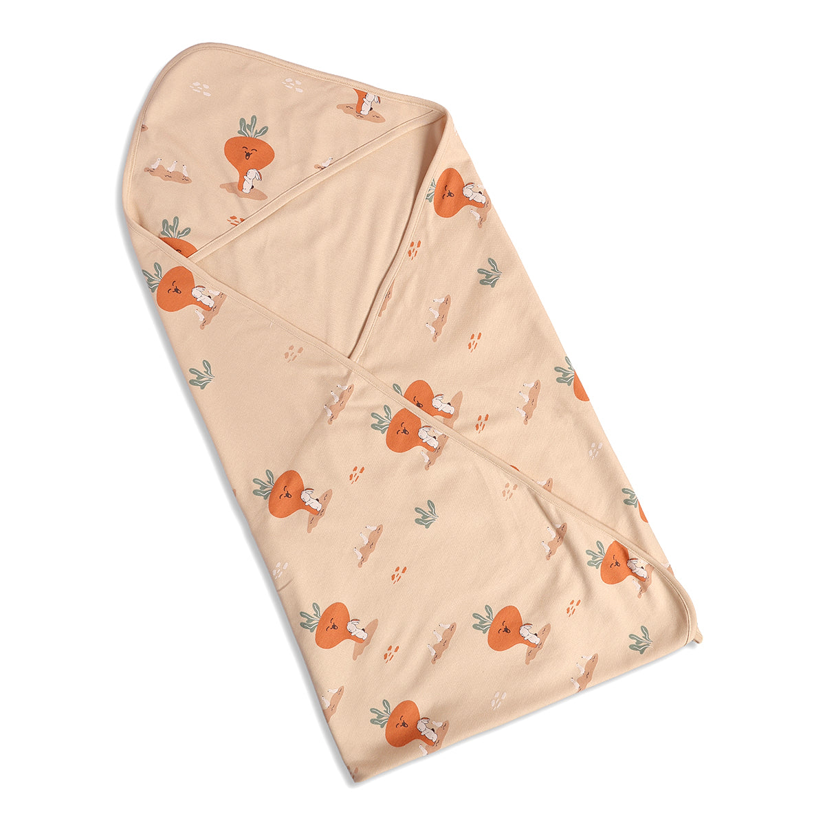 Baby Unisex Carrot Print And Striped Blanket Pack Of 2, Peach And White