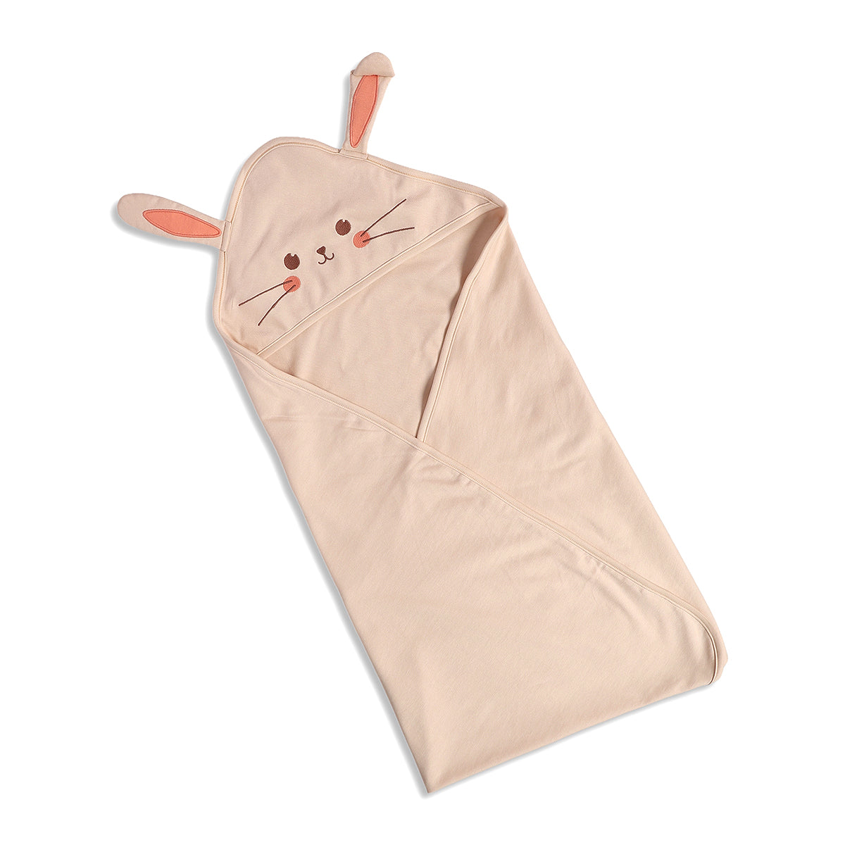 Baby Unisex Hooded Blanket With Bunny Ears, Peach