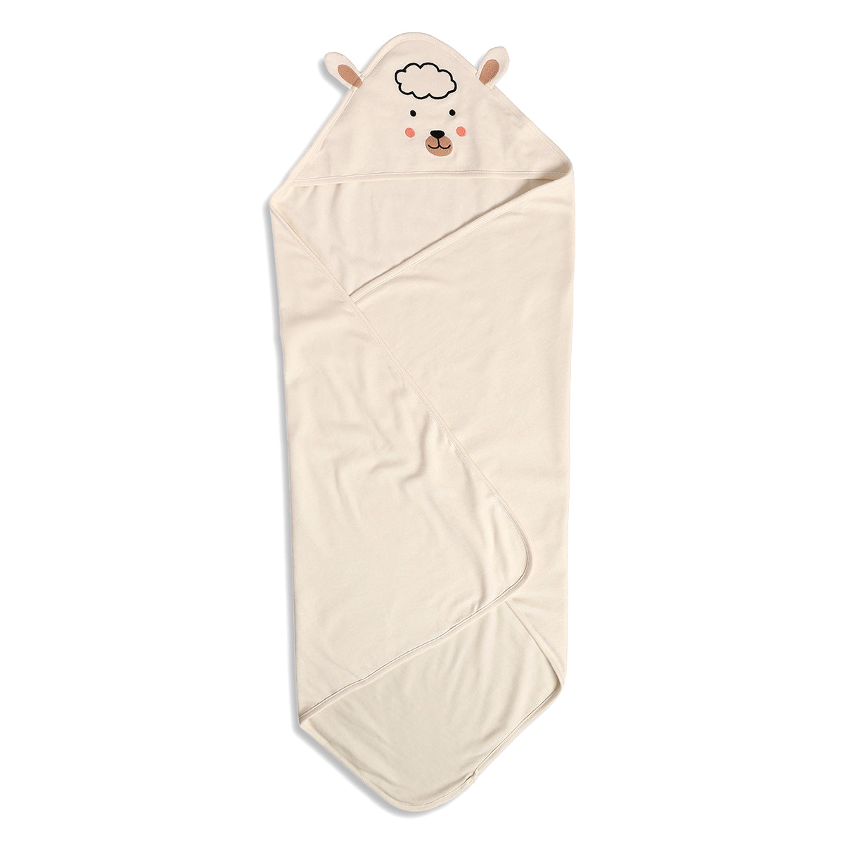 Baby Unisex Hooded Blanket With Bear Face And Ears, Cream