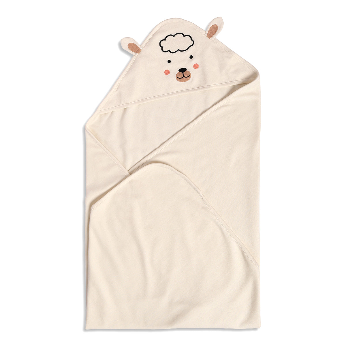 Baby Unisex Hooded Blanket With Bear Face And Ears, Cream