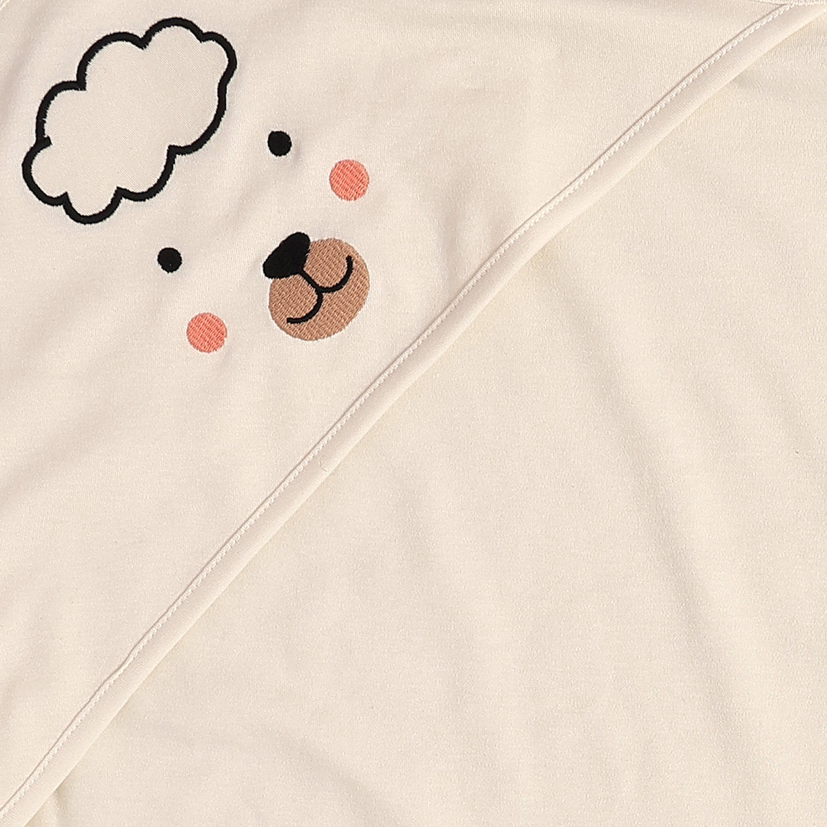 Baby Unisex Hooded Blanket With Bear Face And Ears, Cream