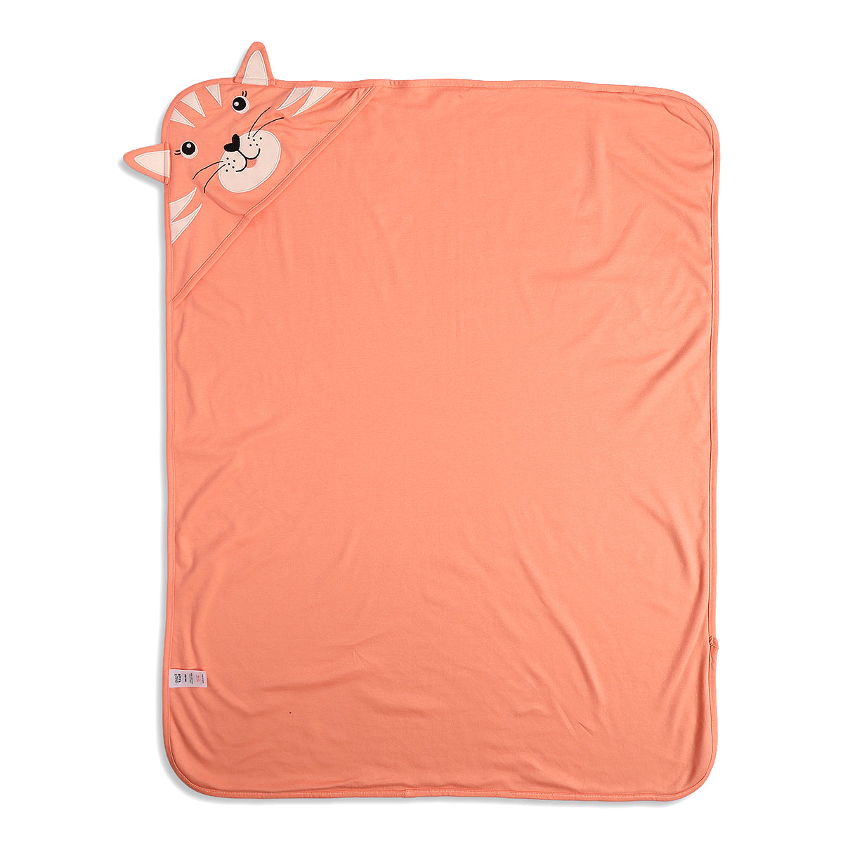 Baby Unisex Hooded Blanket With Cat Face And Ears, Peach