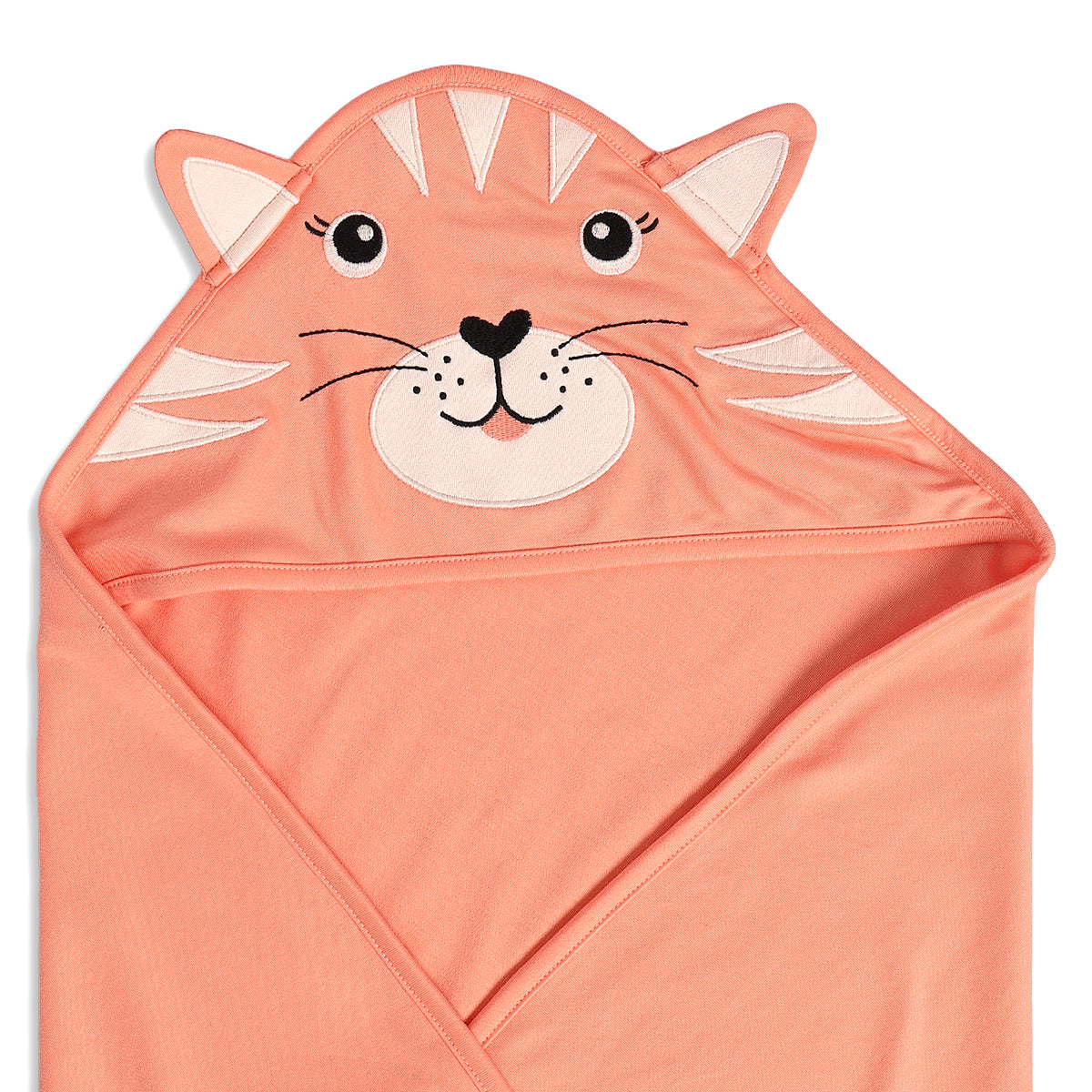 Baby Unisex Hooded Blanket With Cat Face And Ears, Peach
