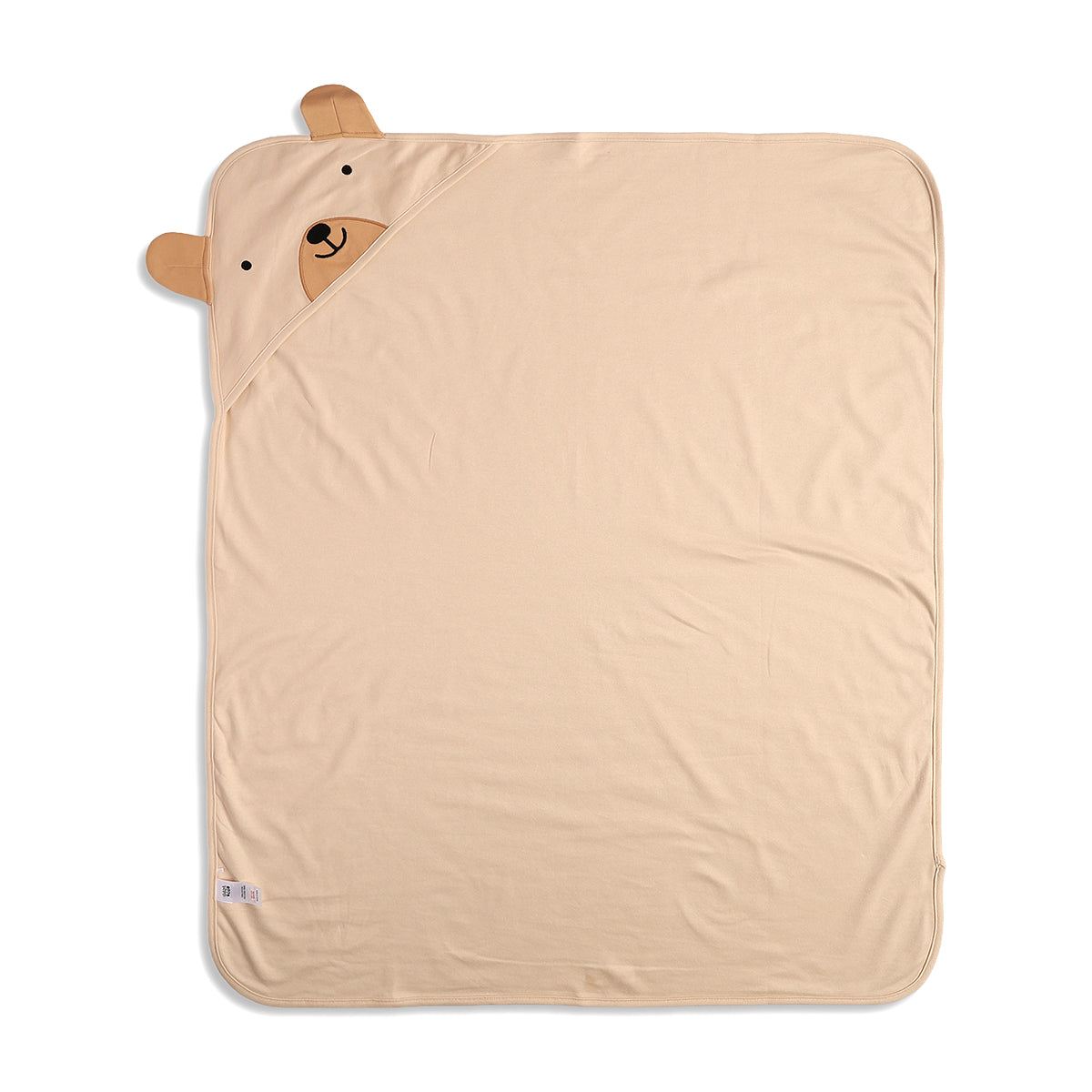 Baby Unisex Hooded Blanket With Bear Face And Ears, Beige