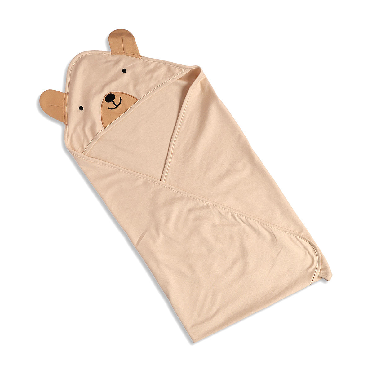 Baby Unisex Hooded Blanket With Bear Face And Ears, Beige