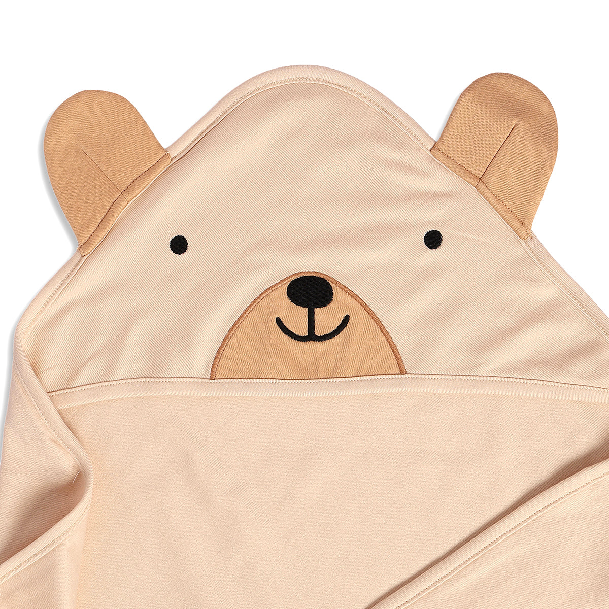Baby Unisex Hooded Blanket With Bear Face And Ears, Beige