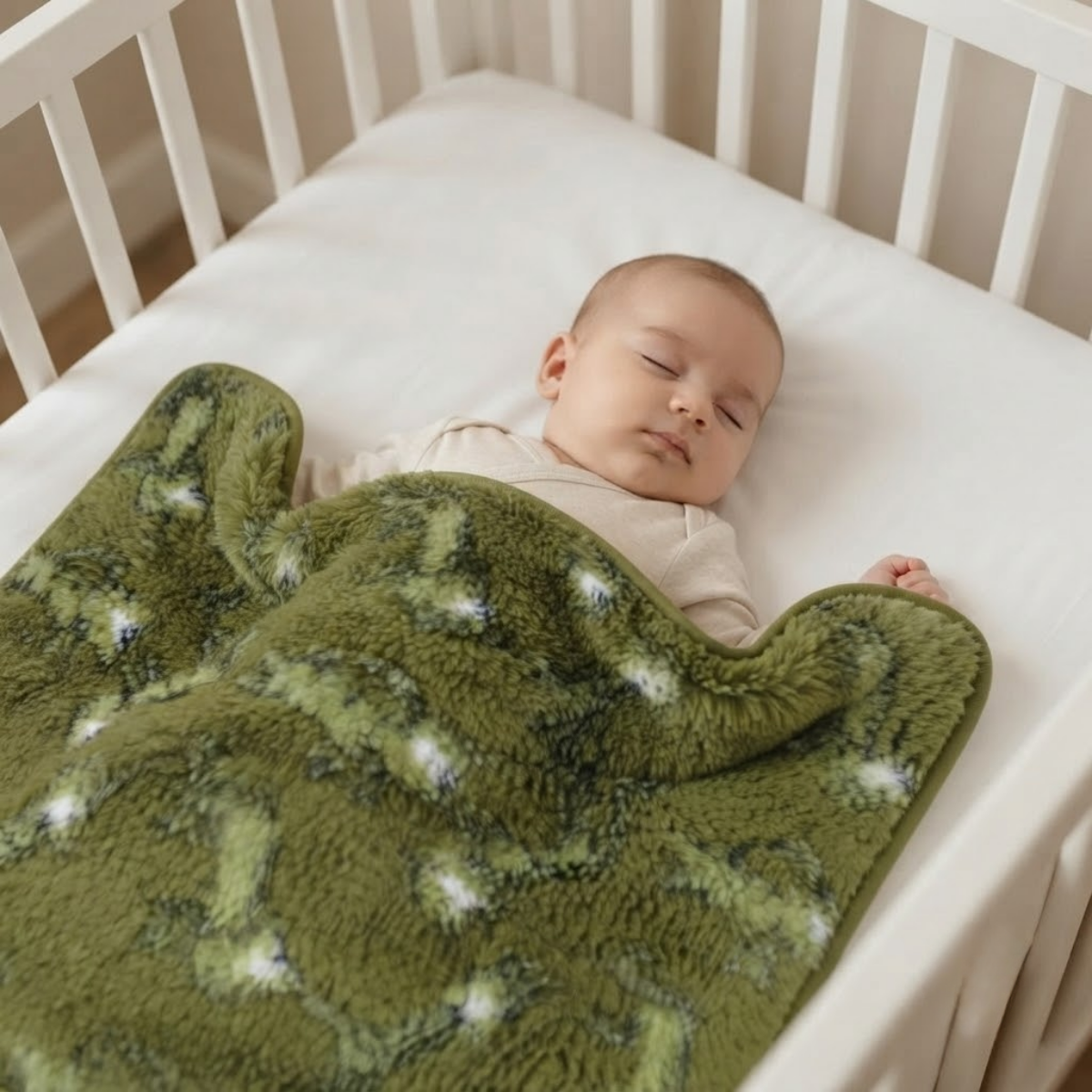 Baby Olive Green Dinosaur Print Cotton Waterproof Bed Protector Sheet Soft and Reusable