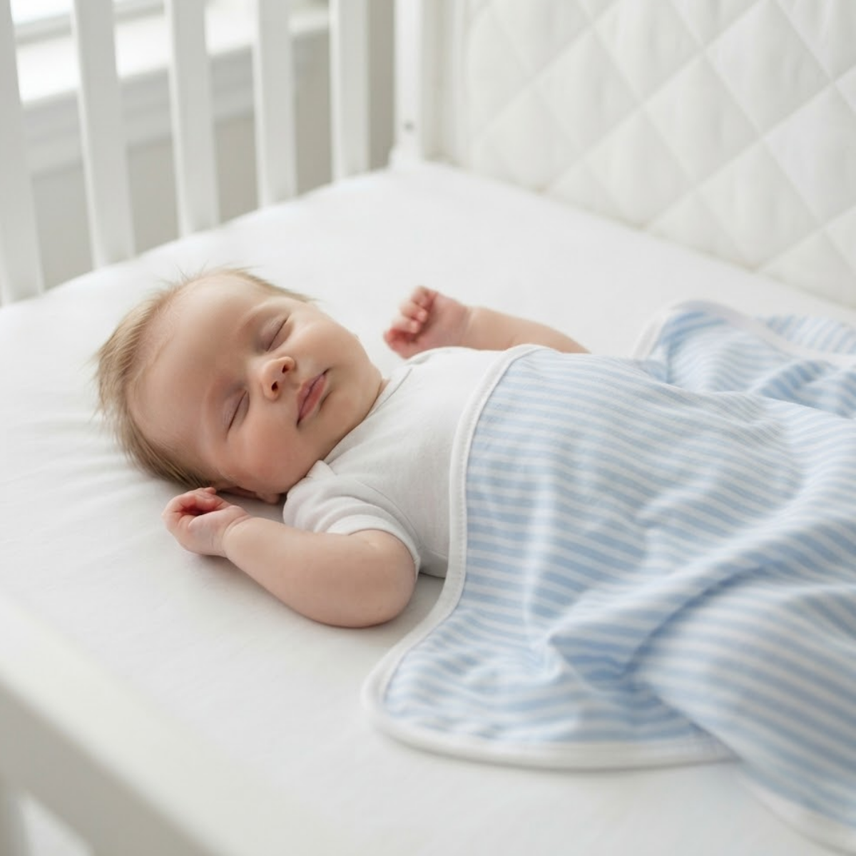Baby Light Blue and White Striped Cotton Waterproof Bed Protector Sheet Soft and Reusable