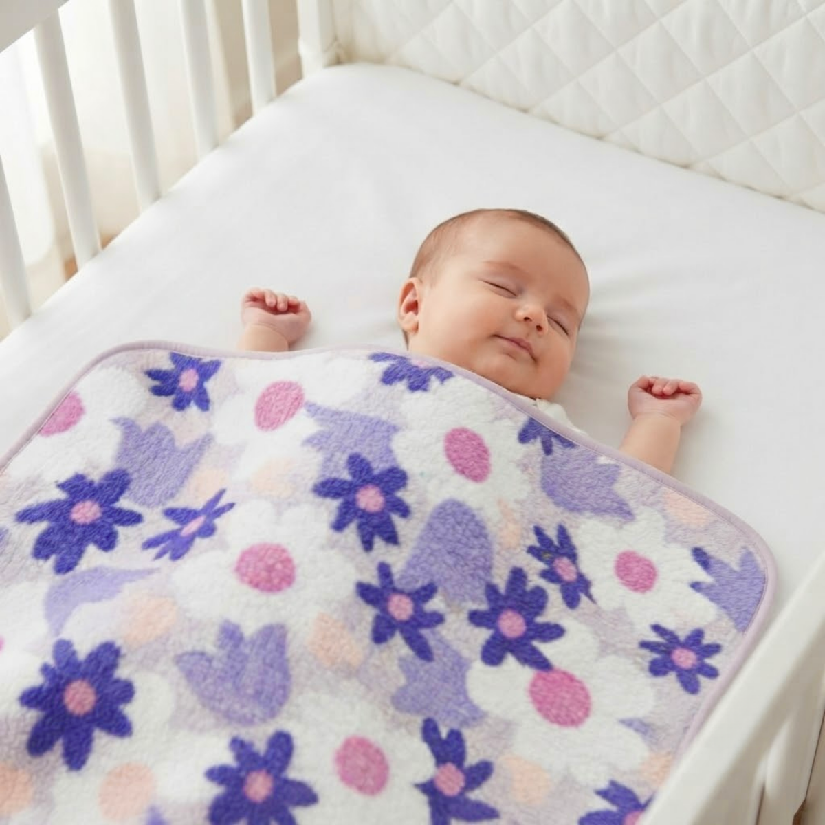 Baby Lavender Floral Print Cotton Waterproof Bed Protector Sheet Soft and Reusable