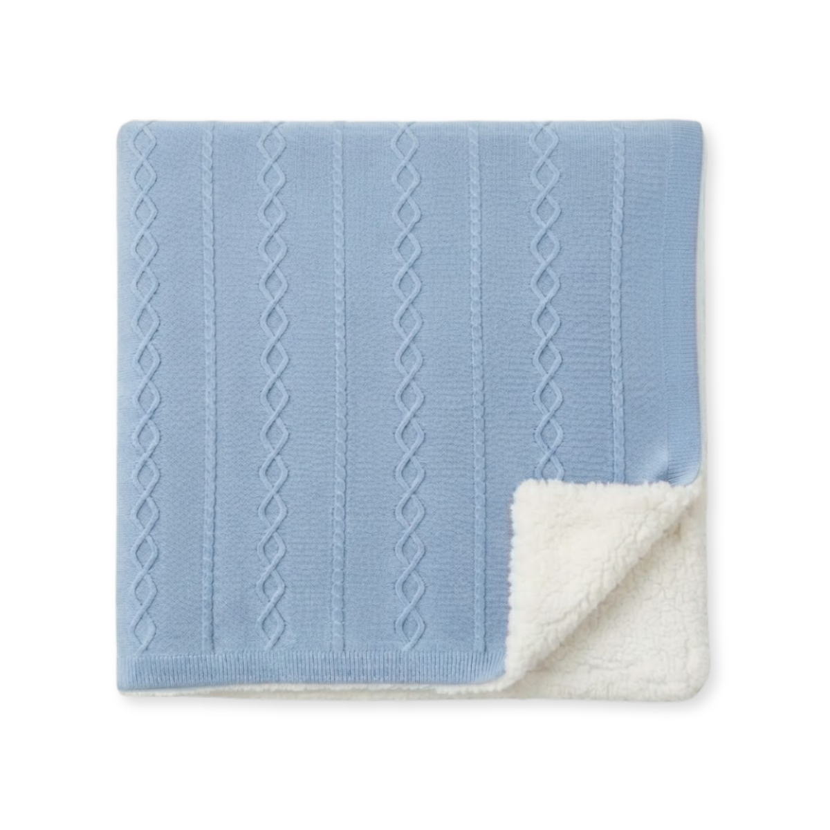 Baby Light Blue Knitted Blanket with Fleece Lining Soft and Warm