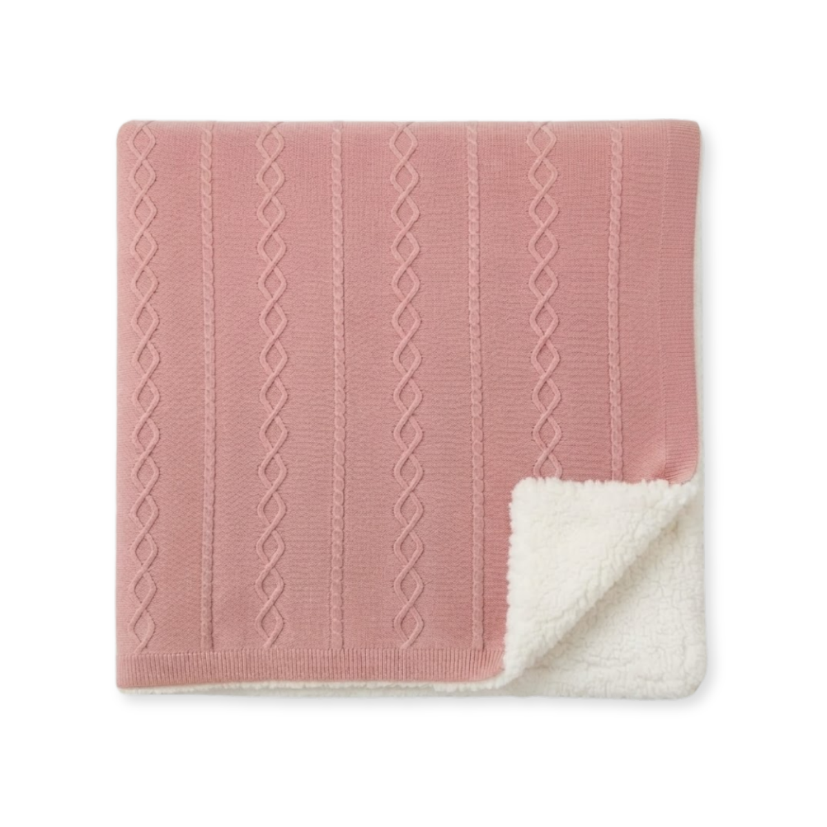 Baby Dusty Pink Knitted Blanket with Fleece Lining Soft and Warm