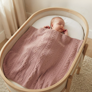Baby Dusty Pink Knitted Blanket with Fleece Lining Soft and Warm