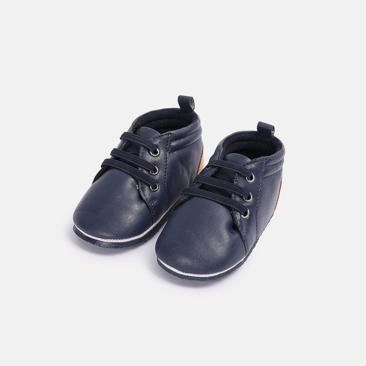 Baby Boys Navy Blue and Beige PU Colour Block Booties Regular Fit Casual Wear