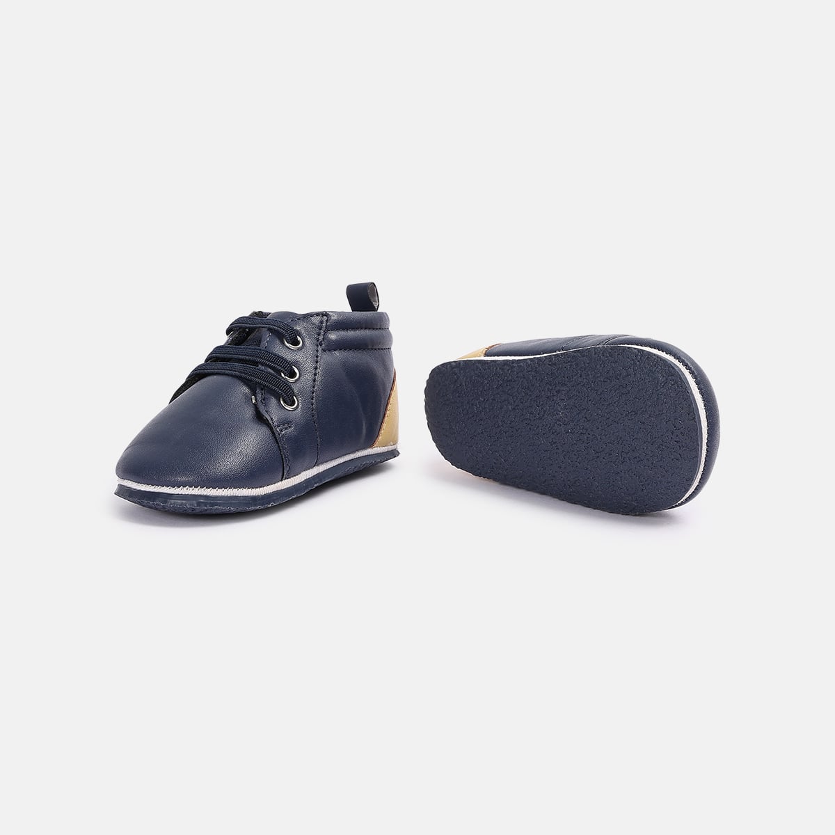 Baby Boys Navy Blue and Beige PU Colour Block Booties Regular Fit Casual Wear