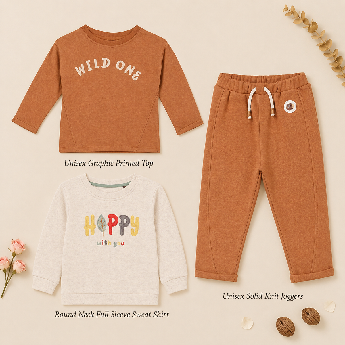 Baby Boys 2 T-Shirts & Pant Everyday Outfit Bundle - Cream & Brown