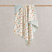 Baby Unisex White And Aqua Cotton Reversible Animal Printed Hooded Wrapper