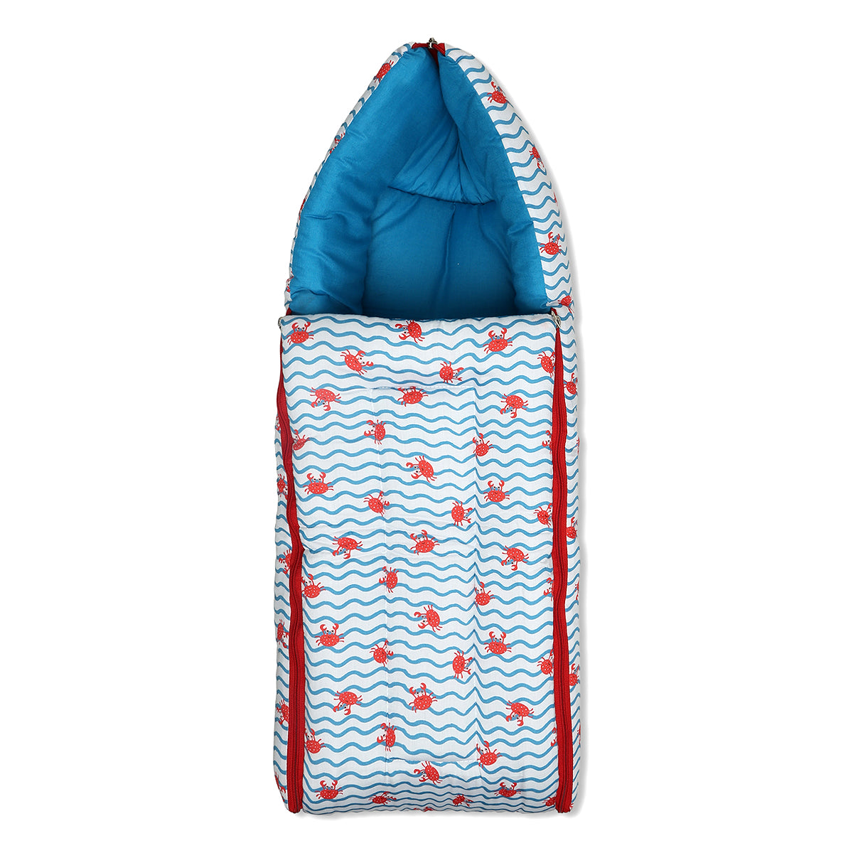 Baby Cosy Carry Nest With Crab Print In Blue And Red