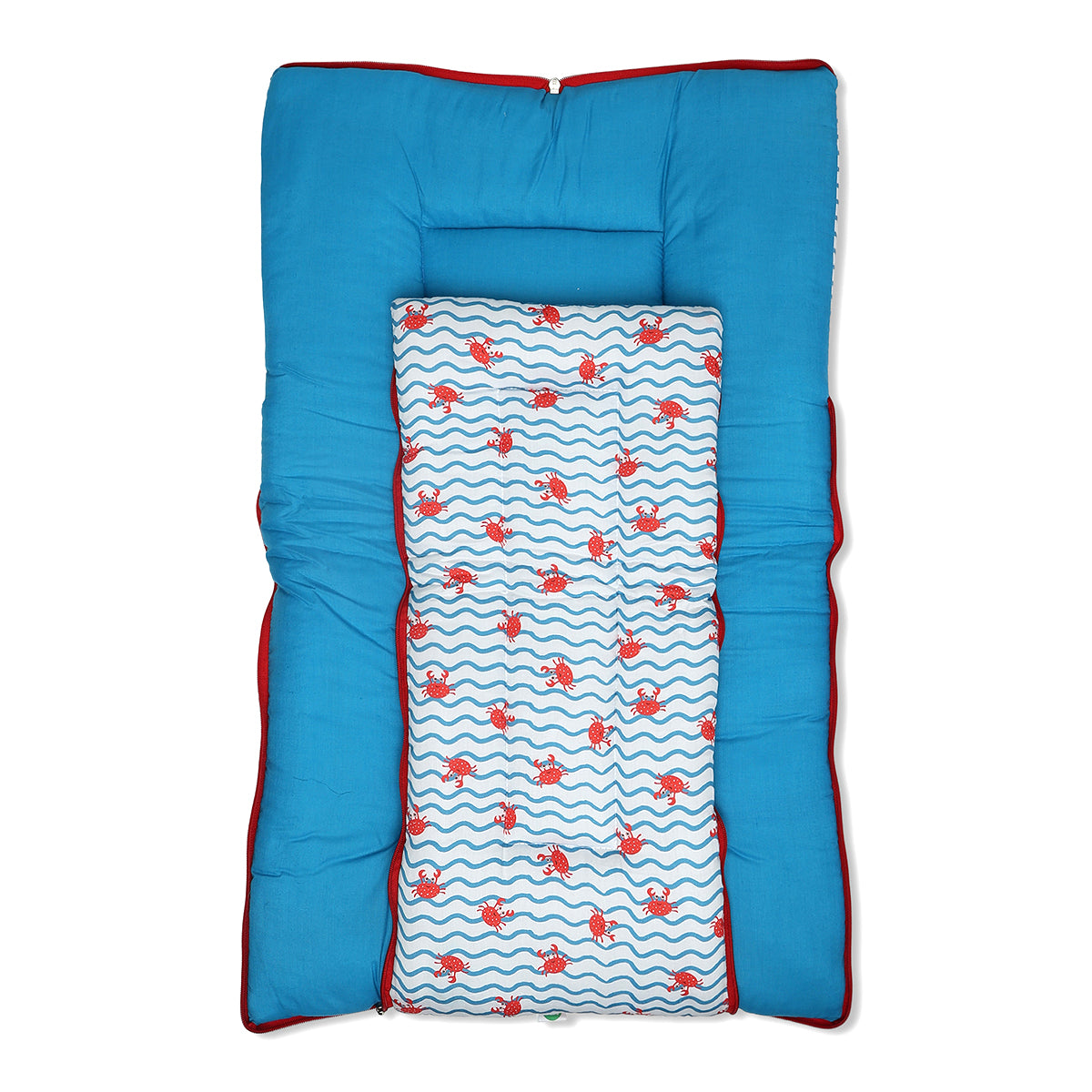 Baby Cosy Carry Nest With Crab Print In Blue And Red