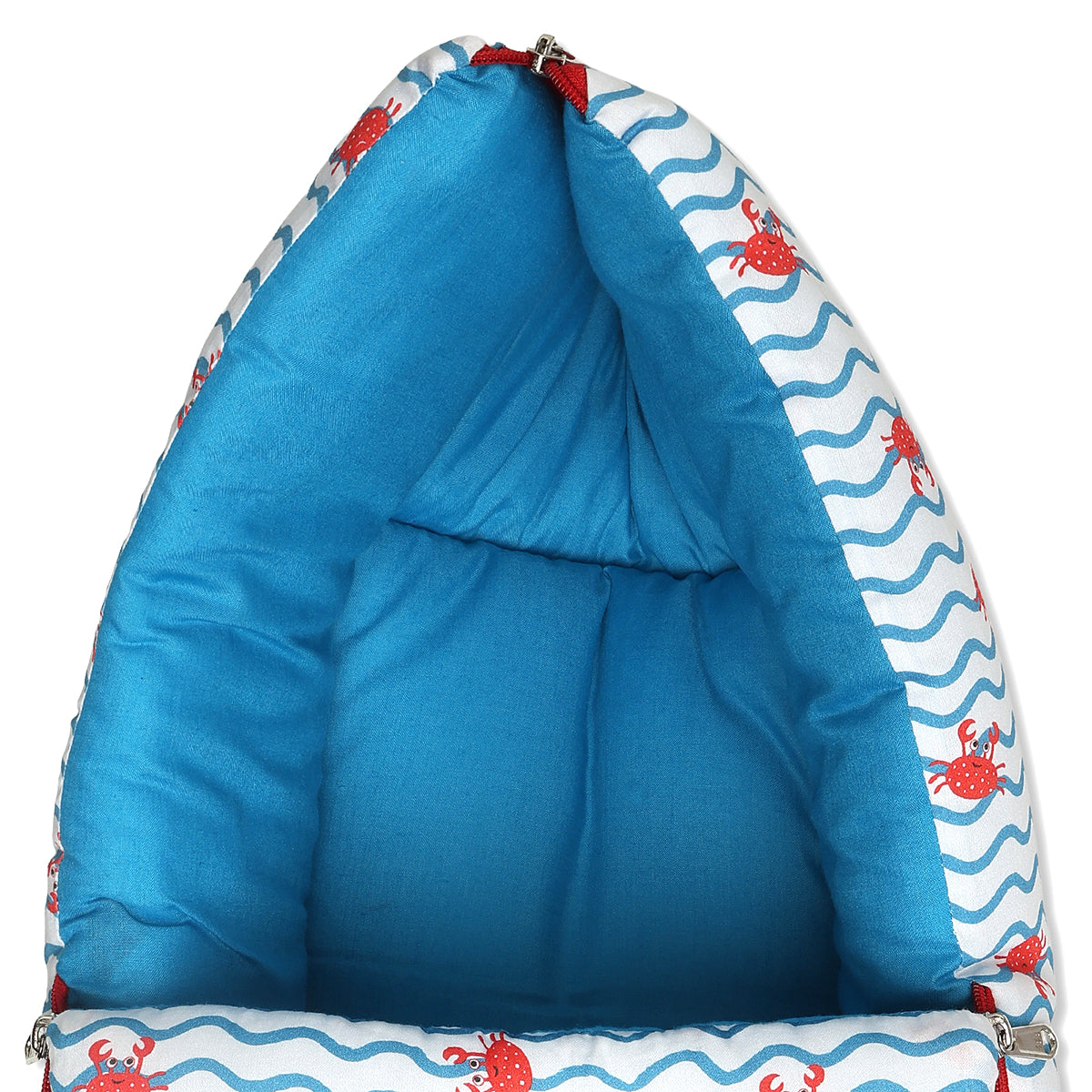Baby Cosy Carry Nest With Crab Print In Blue And Red