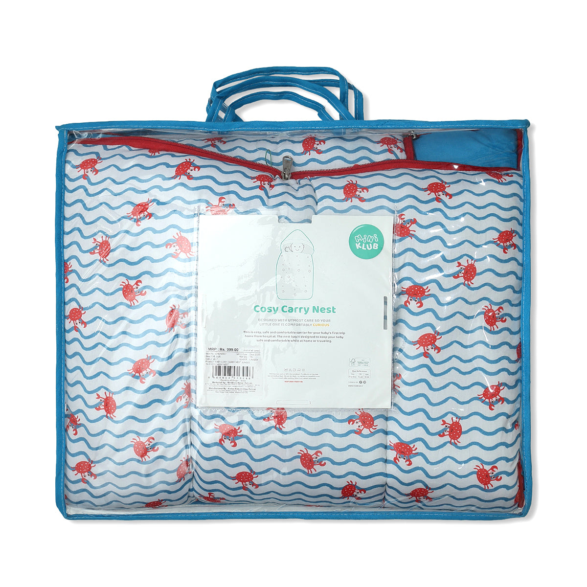 Baby Cosy Carry Nest With Crab Print In Blue And Red