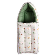 Baby Cosy Carry Nest With Farm Animal Print In White And Green