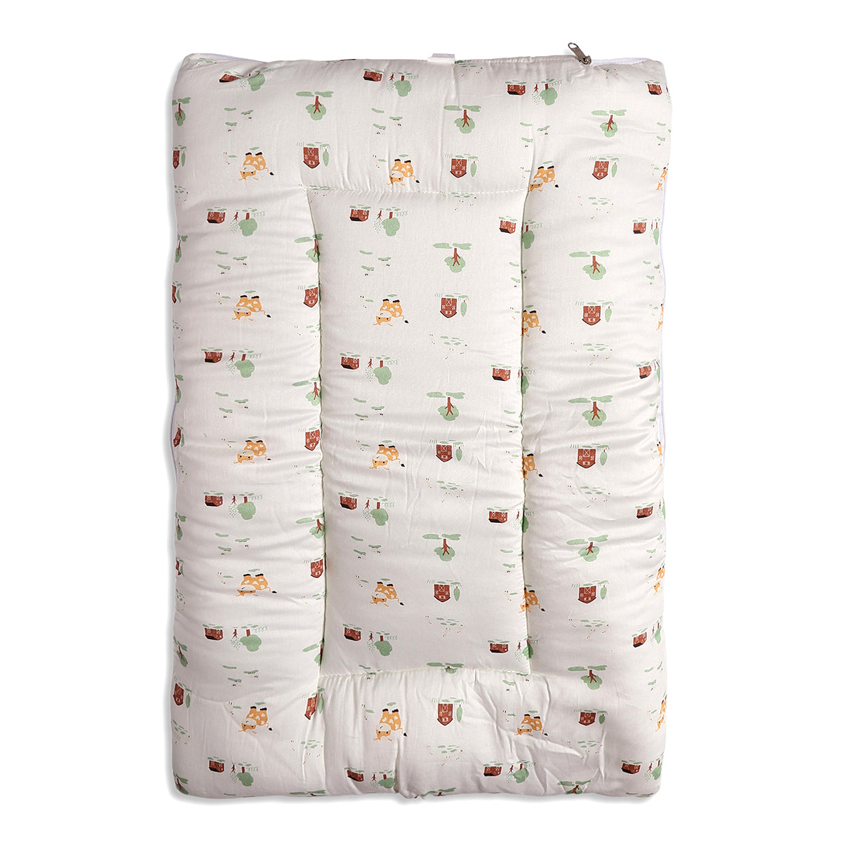 Baby Cosy Carry Nest With Farm Animal Print In White And Green