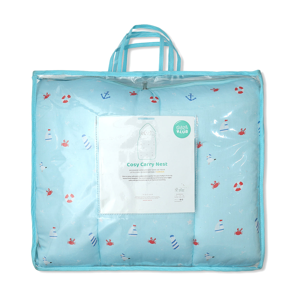 Baby Cosy Carry Nest With Sea Print In Blue