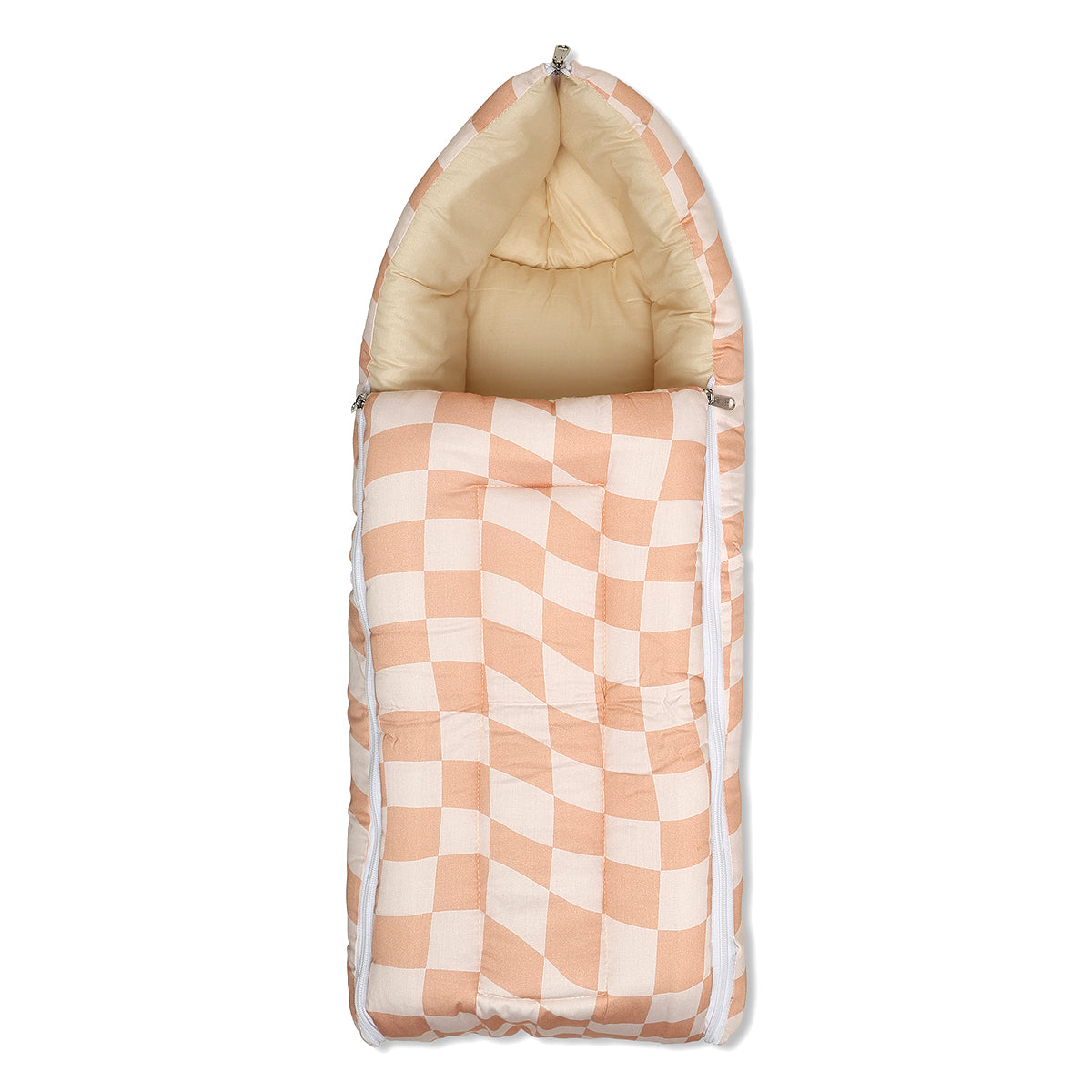 Baby Cosy Carry Nest With Checks Print In Peach