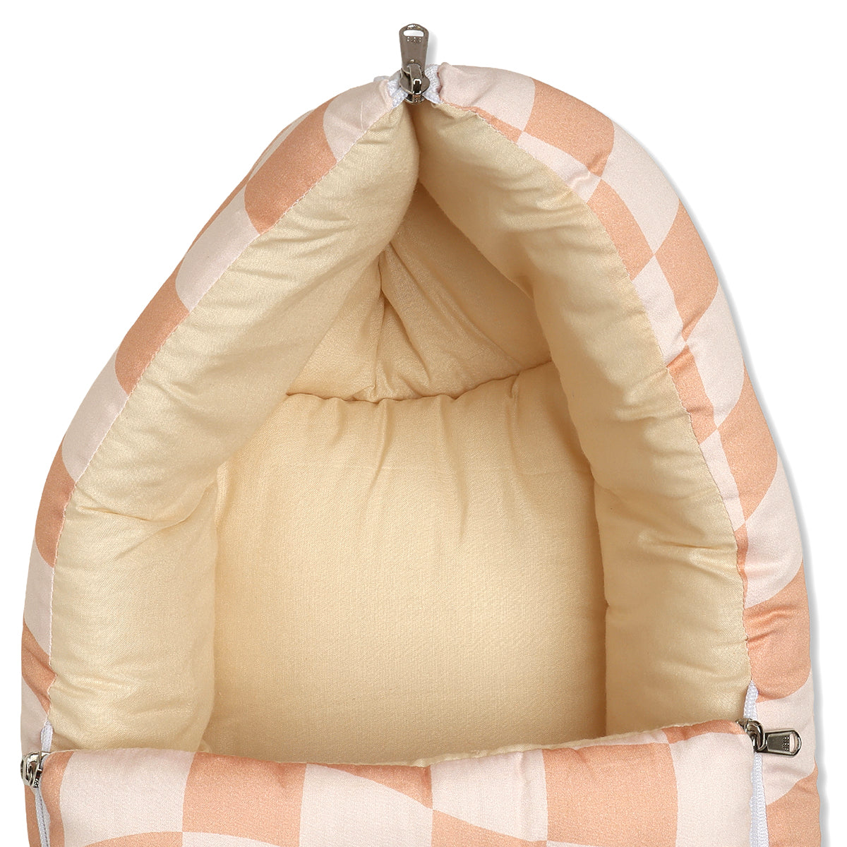 Baby Cosy Carry Nest With Checks Print In Peach