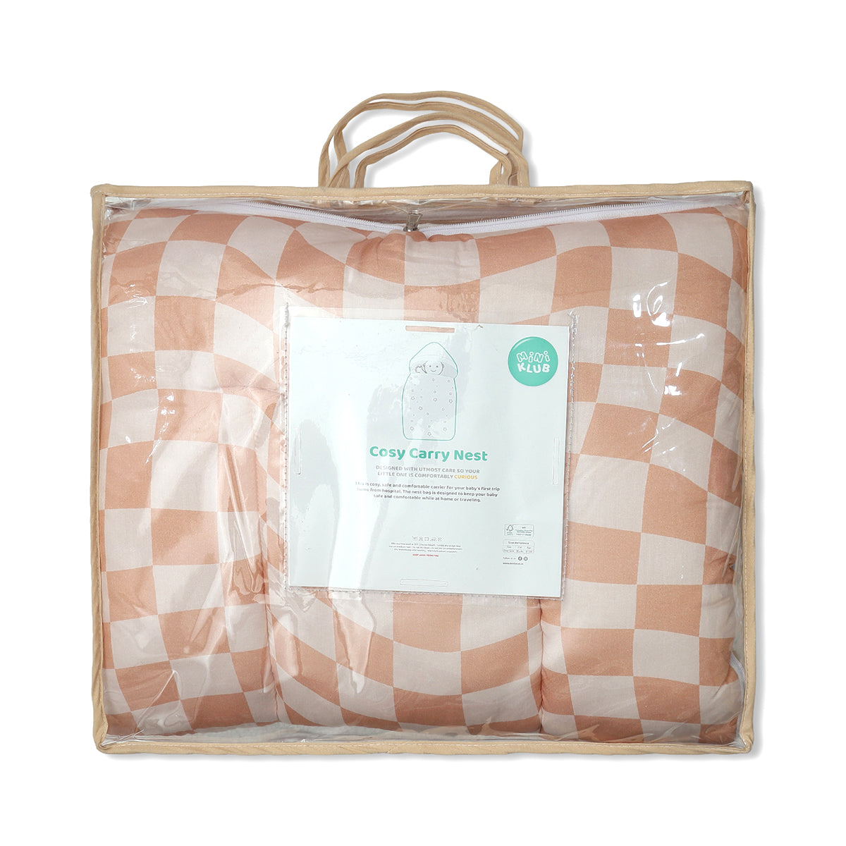 Baby Cosy Carry Nest With Checks Print In Peach
