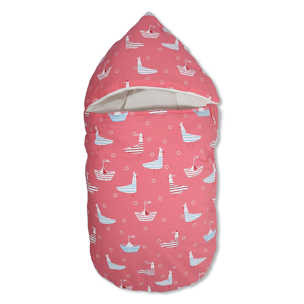 Baby Cosy Carry Nest With Boat And Bird Print In Pink