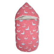 Baby Cosy Carry Nest With Boat And Bird Print In Pink