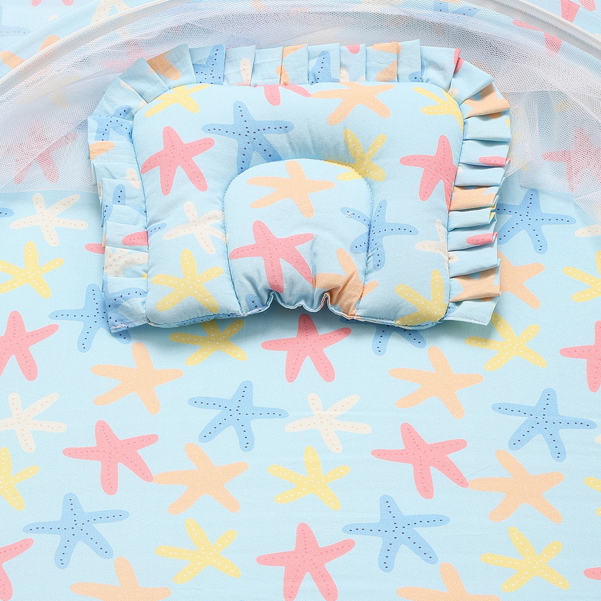Baby Mosquito Net Bedding Set With Starfish Print In Blue