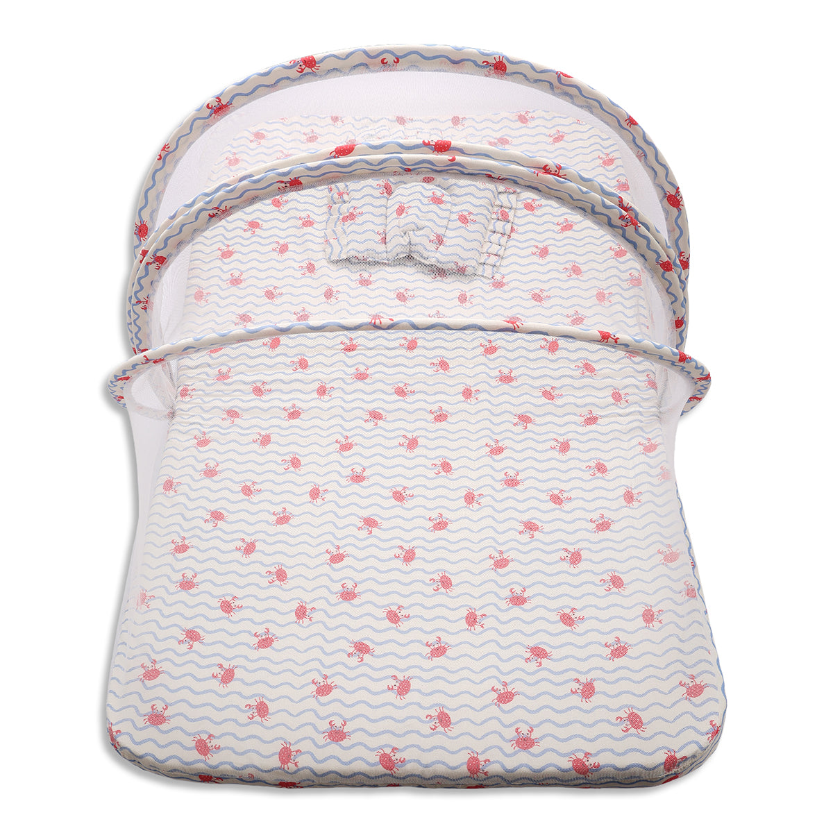 Baby Mosquito Net Bedding Set With Crab Print In White