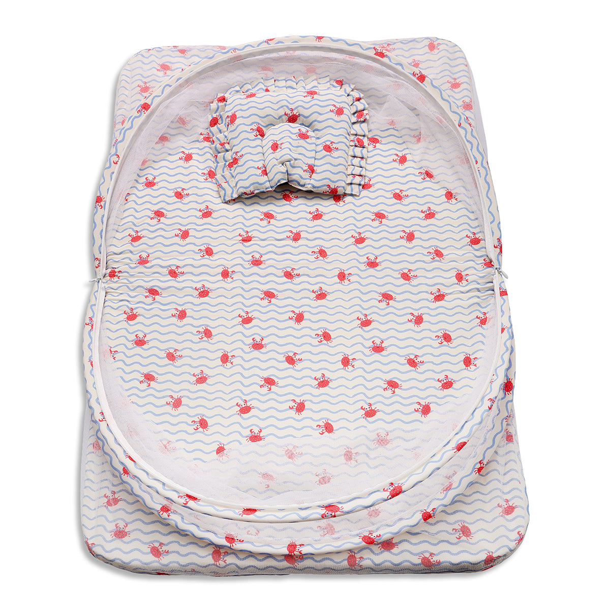 Baby Mosquito Net Bedding Set With Crab Print In White