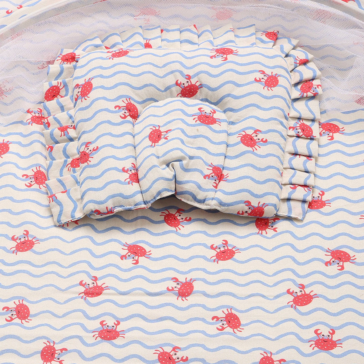 Baby Mosquito Net Bedding Set With Crab Print In White