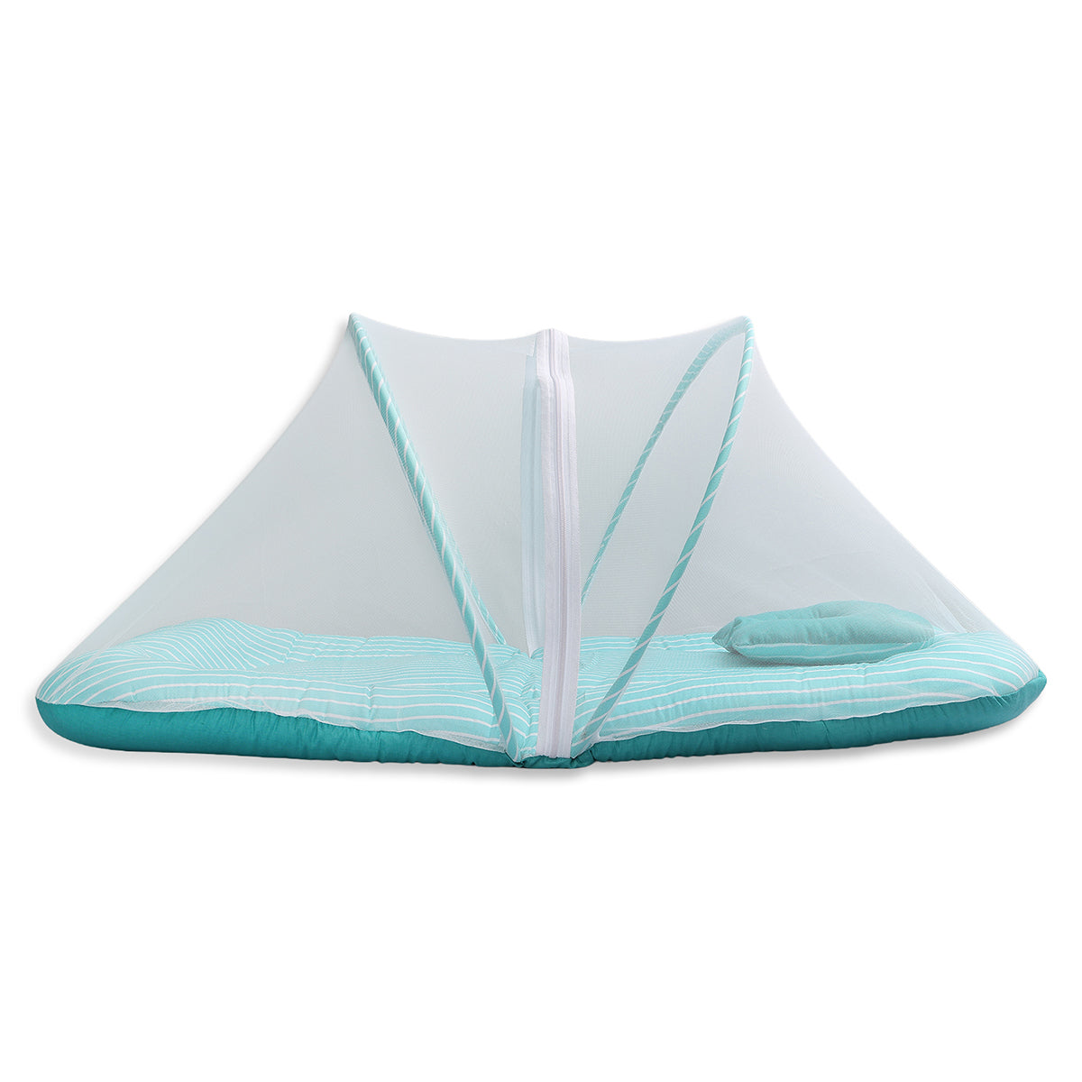 Baby Mosquito Net Bedding Set With Stripe Pattern In Green