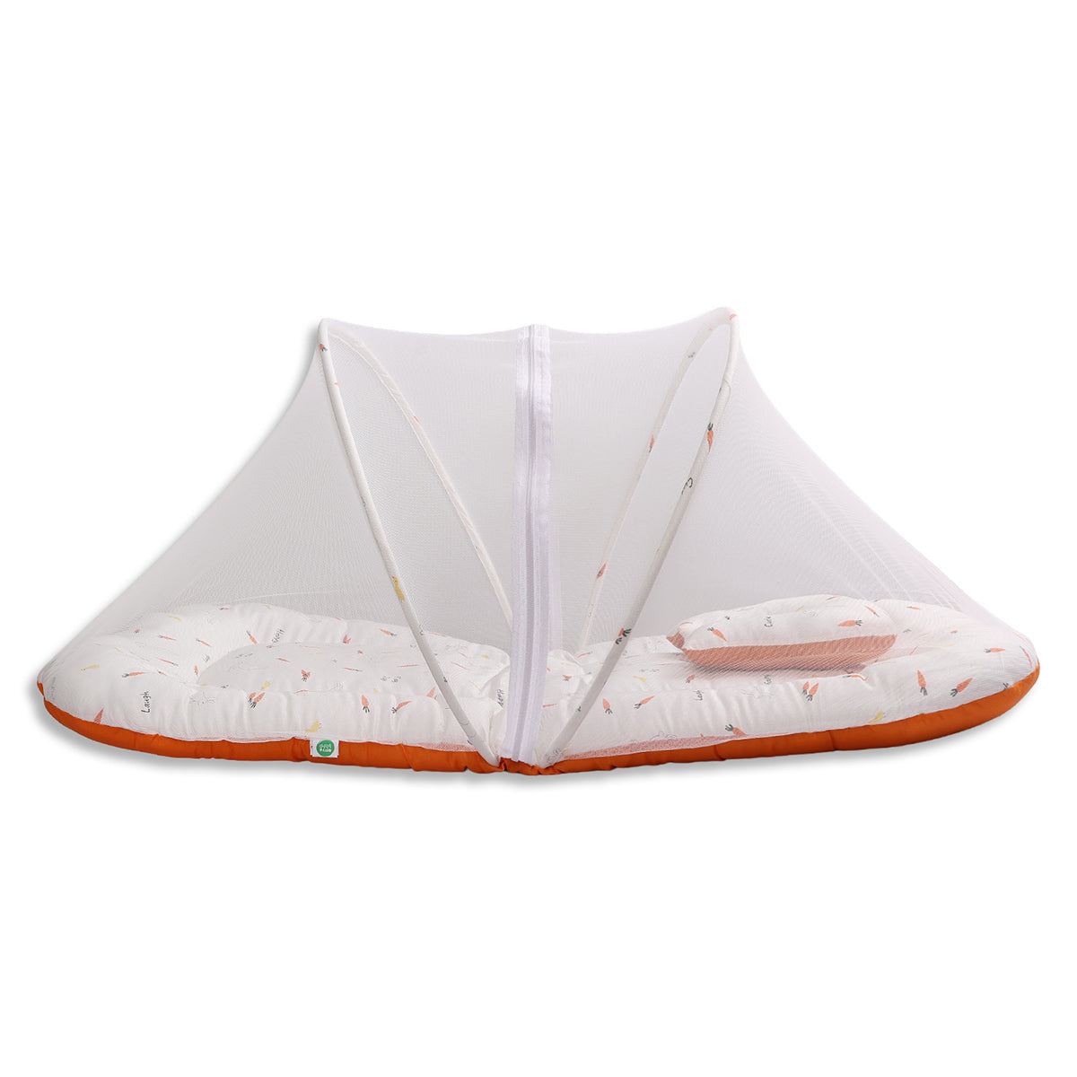Baby Mosquito Net Bedding Set With Bunny And Carrot Print In White And Orange