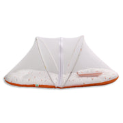 Baby Mosquito Net Bedding Set With Bunny And Carrot Print In White And Orange