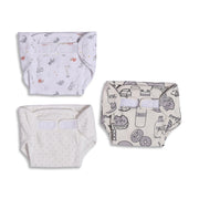 Baby Unisex White and Grey Printed Reusable Diaper Pack of 3 Regular Fit Baby Essentials